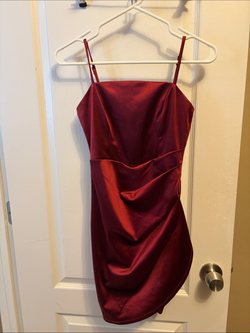 Honey and Rosie Burgundy Satin Spaghetti-Strap Mini Dress